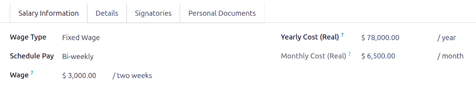 The Salary Information tab filled out.