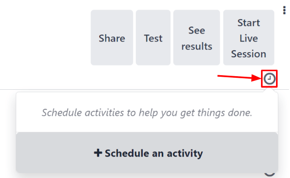 The Schedule Activities drop-down menu that appears on the Cobuild Surveys dashboard.