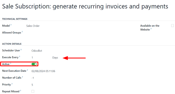The scheduled action form in the Cobuild Settings application.