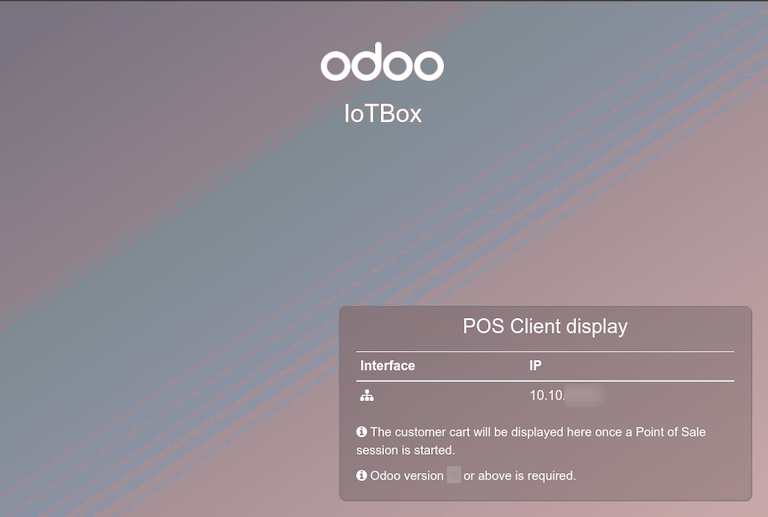 The default "POS Client Display" screen that appears when a screen display is successfully connected to an IoT box.