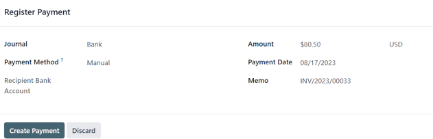 The second register payment pop-up form in Cobuild sales.