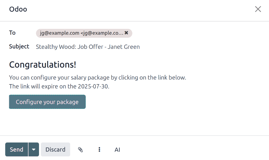 Send an email to the applicant with a link to the offered salary.