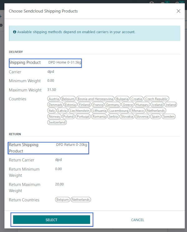 Example of shipping products configured in Cobuild.