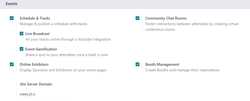 The Events section on the Cobuild Events settings page in the Cobuild Events application.