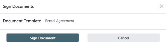 The Sign Documents pop-up window that appears in the Cobuild Rental application.