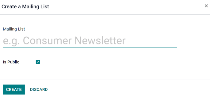 View of the mailing list pop-up window in Cobuild SMS Marketing.