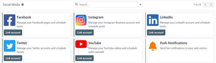View of the social media page in the Cobuild Social Marketing application.
