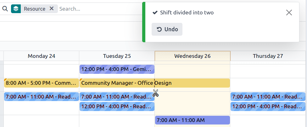 Split shifts tool.