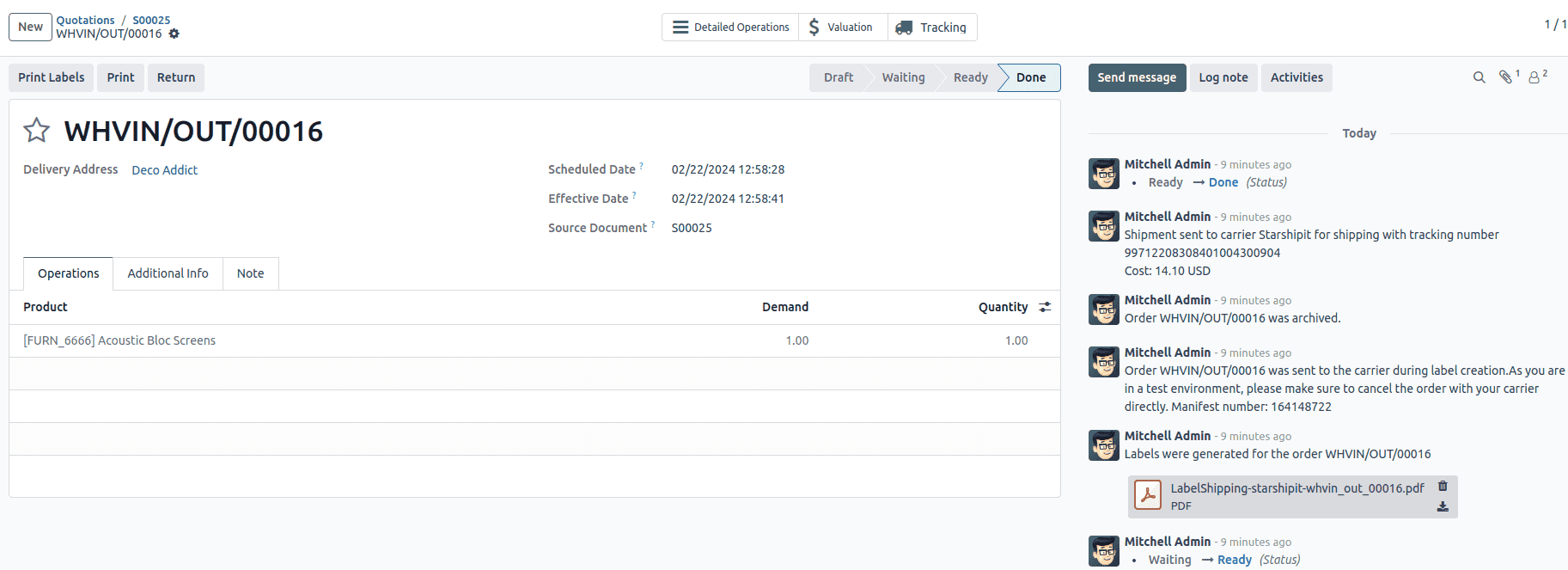 Example of a shipped order in Cobuild.