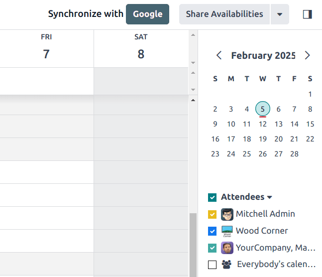 Click the Google sync button in Cobuild Calendar to sync Google Calendar with Cobuild.