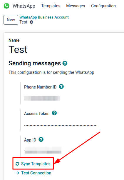 Syncing Meta WhatsApp templates to the Cobuild database, with the 'Sync Templates' highlighted.