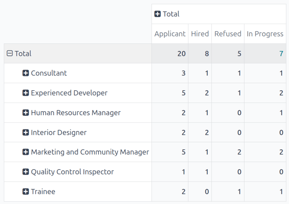 The detailed pivot table view.