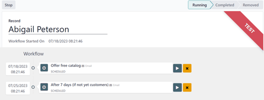 Test screen in Cobuild Marketing Automation.