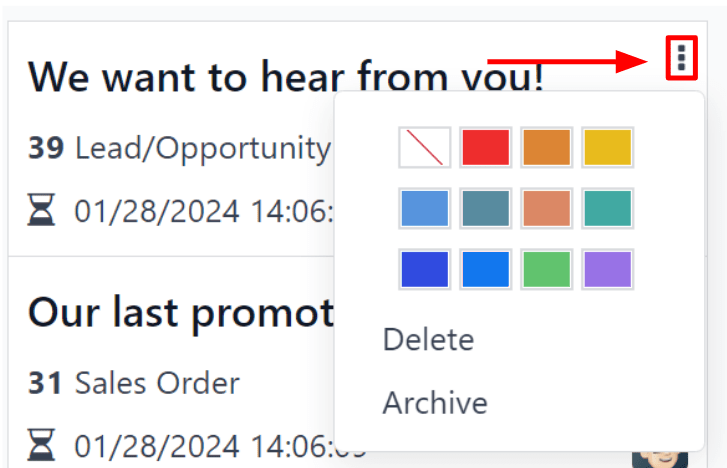 View of the three-dot drop-down menu on the Cobuild Email Marketing dashboard.