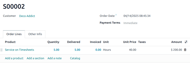 View of a sales order with emphasis on the delivered column.