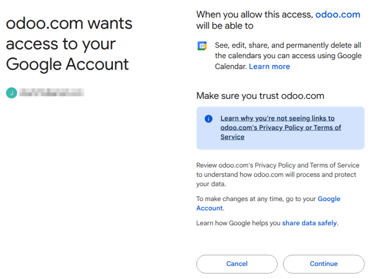 Give Cobuild permission to access Google Calendar.