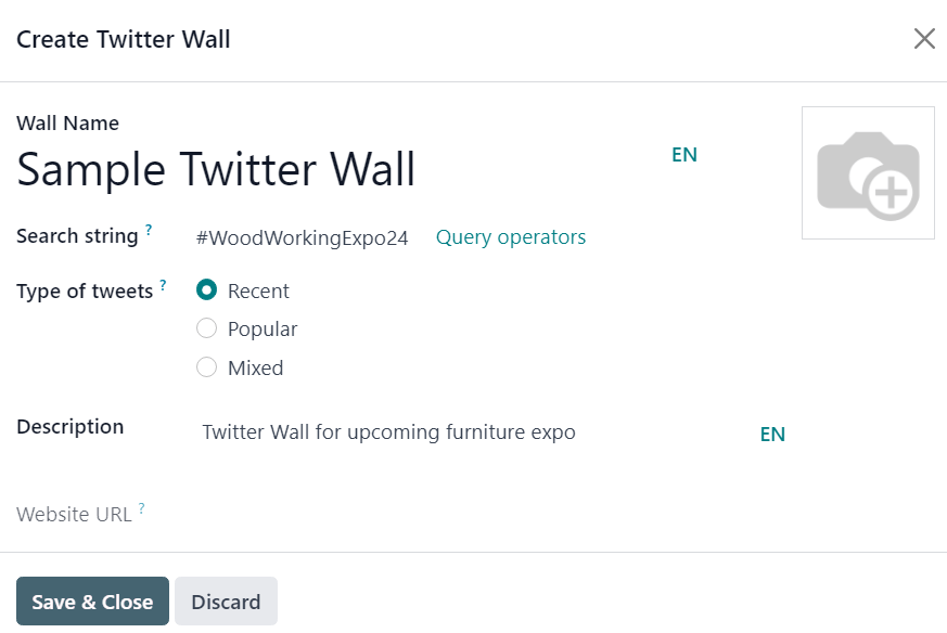 The Twitter Wall pop-up window in the Cobuild Events application.