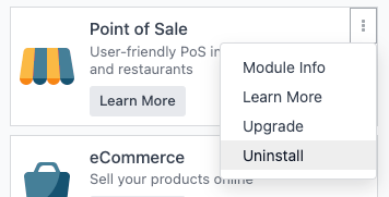 An app's card with the "Uninstall" menu option highlighted.