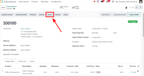 Upsell button for subscription sales orders with Cobuild Subscriptions.