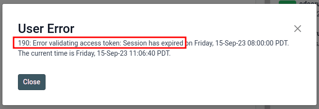 User error populated in Cobuild when token expires.