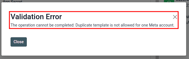 User error populated in Cobuild when a duplicate template exists.