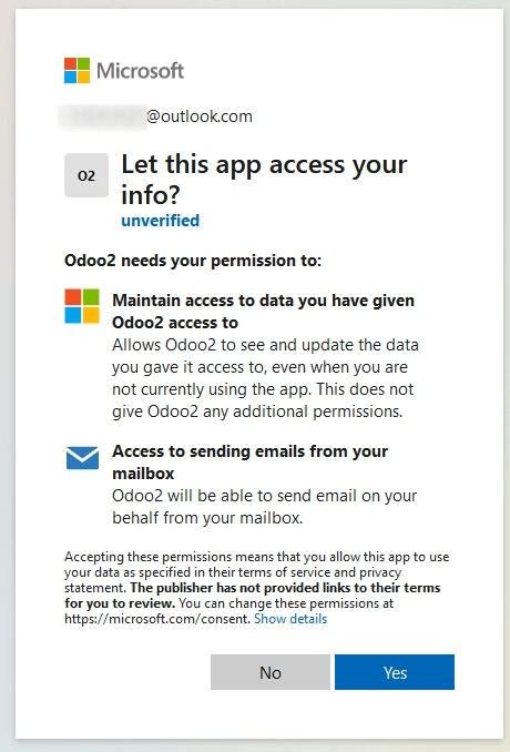 Permission page to grant access between newly created app and Cobuild.