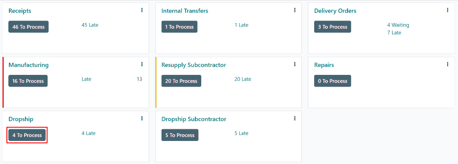 Click the green button on the Dropship card to view all dropship orders.