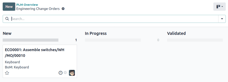 Find the new ECO in the "BOM Changes" ECO type, in the "New" stage.