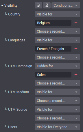 Example of a block configured with several visibility conditions