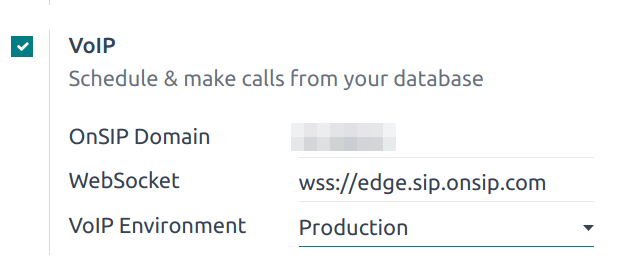 VoIP configuration settings in Cobuild Settings app.
