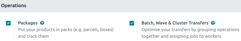 View of Cobuild Inventory app settings to enable the wave transfers option.
