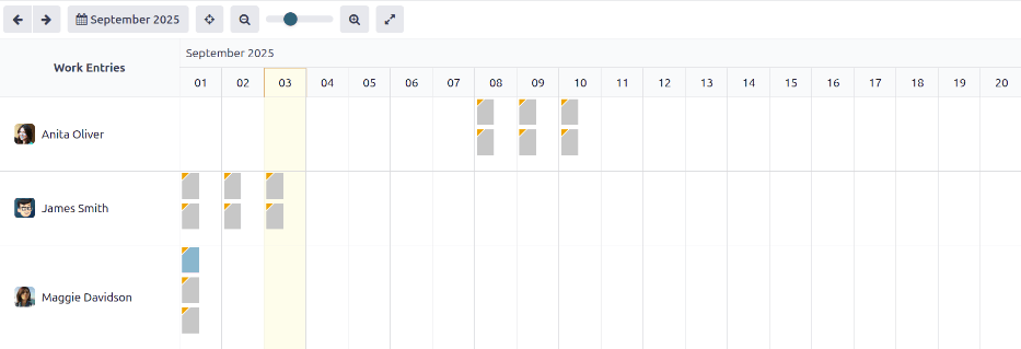 Conflicts dashboard view showing all employee's conflicts in work entries.